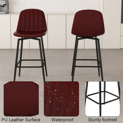 Modern Bar Stools with Swivel Mechanism, PU Padded Seats with Back Support & Metal Legs ¨C Ideal for Kitchen Islands, Home Bars, Commercial Bars, Dark Brown(Set of 2)