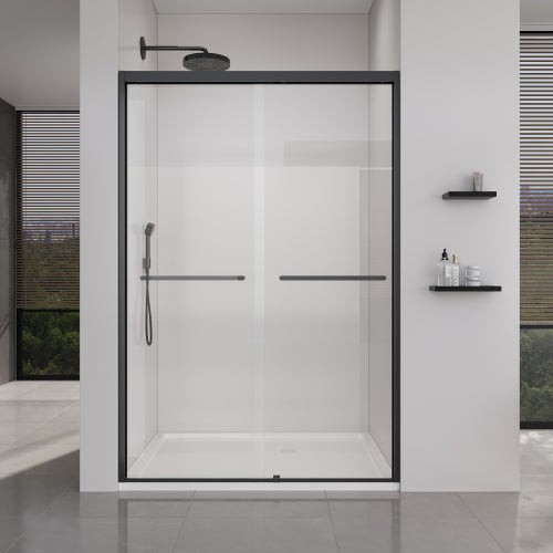 44-48*72 INCH Frame Double Sliding soft-close Shower Doors, Bathroom Sliding Shower Door, (6mm) Thick SGCC Tempered Glass Door For Bathroom Door ,Matte Black