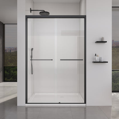 44-48*72 INCH Frame Double Sliding soft-close Shower Doors, Bathroom Sliding Shower Door, (6mm) Thick SGCC Tempered Glass Door For Bathroom Door ,Matte Black