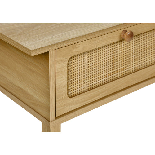 Natural Rattan Accent Table 2 Tier Storage Nightstand with Drawer