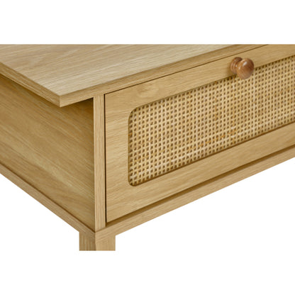 Natural Rattan Accent Table 2 Tier Storage Nightstand with Drawer