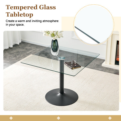 5-Piece Square Glass Dining Set, Single-Column Table & 4 Light Gray PU Handle Chairs