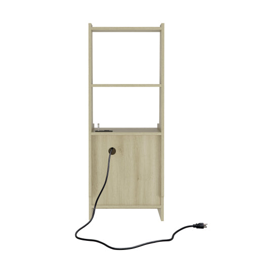 Nightstand with Charging Station, Smart Nightstand with Night Light, Modern Night Stand with Bookshelf, Bedside Tables with Storage Cabinet for Bedroom, Wood