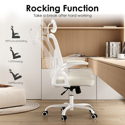 Ergonomic Office Chair, Home Office Desk Chair with Headrest, High Back Computer Chair with Armrests and Adjustable Lumbar Support for Home Office Study Room,White & White