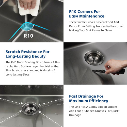 28 Gunmetal Black Undermount Workstation Kitchen Sink-28 x 18 Inch 16 Gauge Stainless Steel Undermount Kitchen Sink