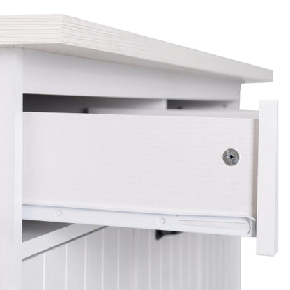 Kitchen Island Cart with Trash Storage Drop Leaf and Adjustable Shelves White
