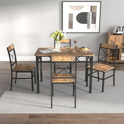 5-Piece Rustic Brown Dining Set, I-Shape Frame & 4 Reclining Chairs