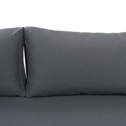 Acacia Wood Patio Furniture Set,Outdoor 3 Seater Daybed(with Water Resistant Thick Cushions)and Round Coffee Table, Dark Grey Cushion