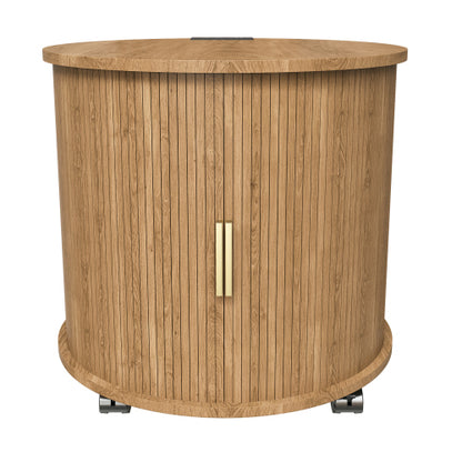 Osk Cylinder Nightstand, Mid-Century Round Side Table with USB Charging & Sliding Door