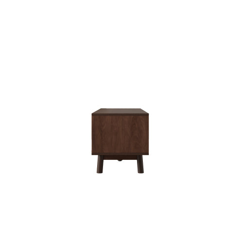 70.86 Inch Dark Brown PE Rattan Sliding Door TV Stand Solid Wood Leg Media Console For 80 Inch TV