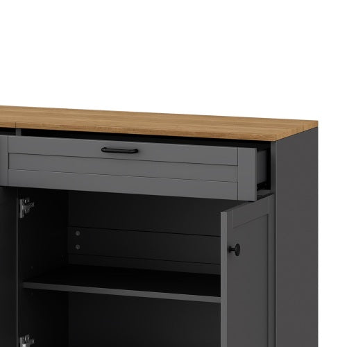 Grey Farmhouse Multi-functional TV Console With Drawers Adjustable Storage Sideboard