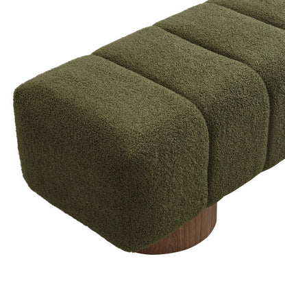 Upholstered Dining Bench for Dining Room, No-Assembly End of Bed Entryway Bench Ottoman for Bedroom Living Room, Green Boucle Fabric, Leg 300 LBS Weight Capacity