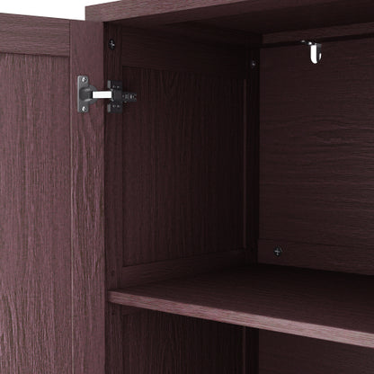 70 Inch Brown Rattan Four-Door Sideboard MDF Solid Wood Leg Adjustable Shelf Easy Assembly Home Storage Cabinet