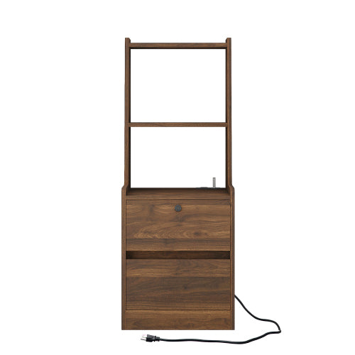 Nightstands Set of 2, with Charging Station, Smart Nightstand with Night Light, Modern Night Stand with Bookshelf, Bedside Tables with Storage Cabinet for Bedroom, Wood
