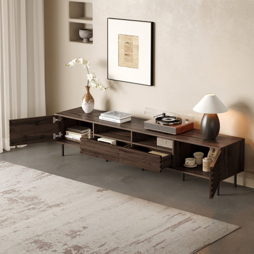 78.7 inch Dark Brown Slatted TV Stand Heavy Iron Leg Entertainment Center Max 85 Inch TV