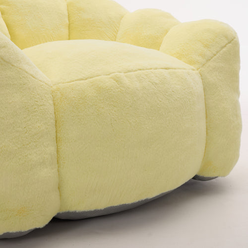 Yellow Lotus-Shape Compression Bean Bag Sofa with Pull Ring, No Assembly