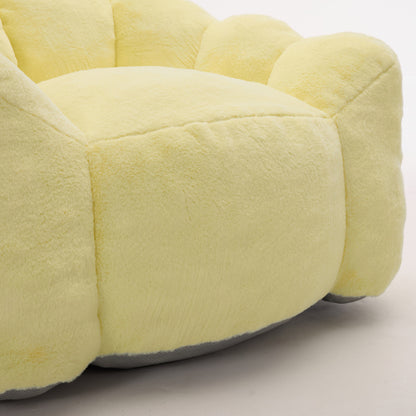 Yellow Lotus-Shape Compression Bean Bag Sofa with Pull Ring, No Assembly