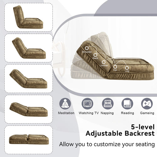Human-Size Upholstered Dog-Style Floor Sofa,5-Position Adjust & Massage Pillow