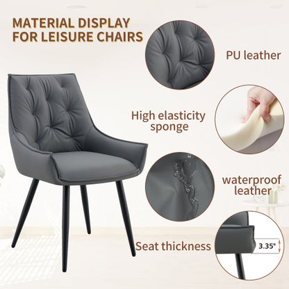Dining Chairs Set of 4, Dark Gray Faux Leather Dining Room Chair, Metal Kitchen Chairs with Gold Mesh Texture and Black Sanded Legs, Flat Back Upholstered Chair (Dark Gray, Set of 4)