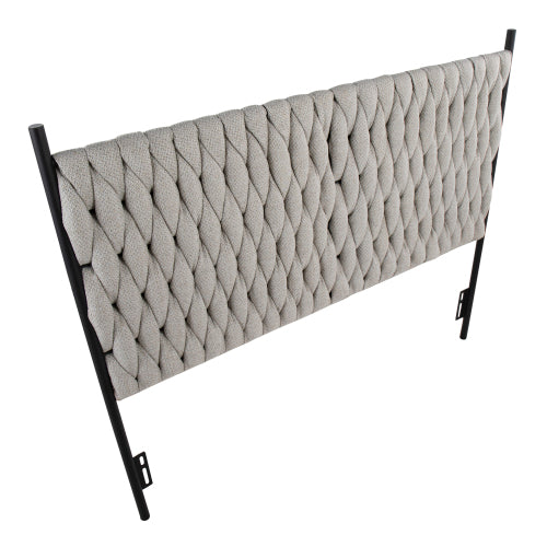 Queen Size Headboard in Black Metal and Cream Fabric by