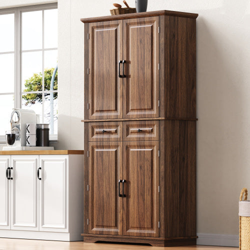 71inch  Farmhouse Kitchen Pantry Cabinet with Pull-Out Shelves Brown