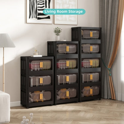 Folding Storage Cabinet with Wheels 5 Tier Collapsible Organizer Black