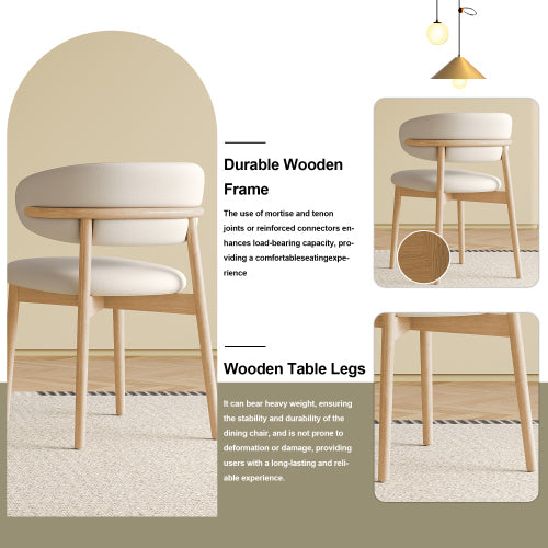 Set of 2 Natural Oak Mid-Century Dining Chairs, Minimalist Solid Wood Side Chairs Easy Assembly