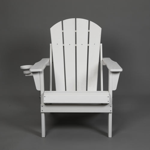 HDPE Folding Chair with Dual Cup Holder - Composite Chair with Wood Texture- White