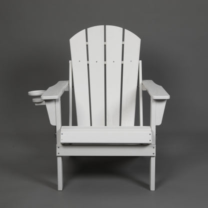 HDPE Folding Chair with Dual Cup Holder - Composite Chair with Wood Texture- White