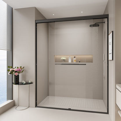 56-60 in. W x 72 in. H Double Sliding Shower Door, Semi-frameless Bypass Bathroom Sliding Door with 1/4" (6mm) Tempered Glass for Walk-in Shower, Matte Black 24D03-60MBX
