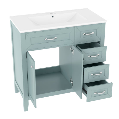 36" Bathroom Vanity with Sink Combo, Green Bathroom Cabinet with Drawers, Solid Frame and MDF Board