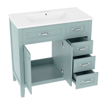 36" Bathroom Vanity with Sink Combo, Green Bathroom Cabinet with Drawers, Solid Frame and MDF Board