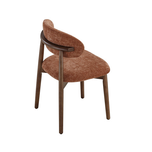 Set of 4 Brown Solid Wood Dining Chairs with integrated soft fabric upholstery for comfortable seating and back support. Featuring a classic minimalist farmhouse design, they are ideal for both kitche