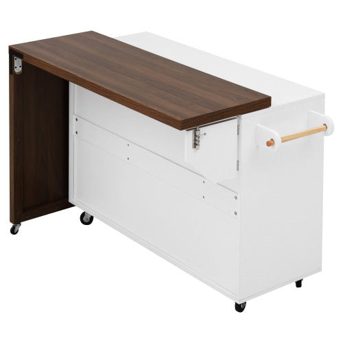 102 Inch Kitchen Island with Extendable Dining Table & Trash Storage White