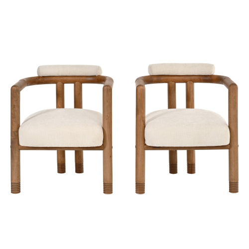 Modern Mid Century Accent Arm Chairs Set of 2, Dark Brown Rubber Wood Frame