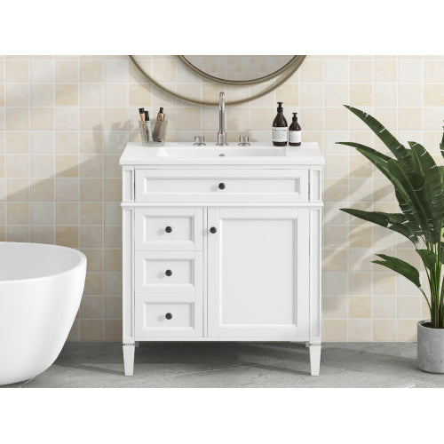 30'' Bathroom Vanity with Top Sink, Modern Bathroom Storage Cabinet with 2 Drawers and a Tip-out Drawer, Single Sink Bathroom Vanity