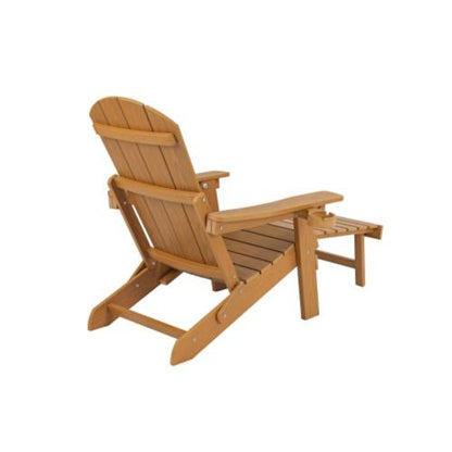 Lounge chair teak wood color, suitable for all seasons: Outdoor lounge chair, made of sturdy HIPS material, equipped with 304 stainless steel accessories.