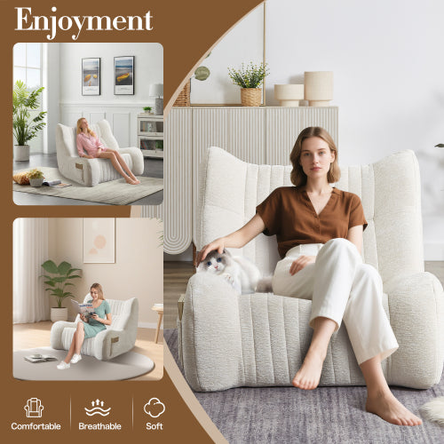 Adult Oversized Chenille Bean Bag Chair with Armrests, Floor Lazy Sofa
