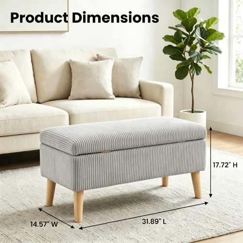32 inch Beige Corduroy Storage Ottoman Bench with Flip Top
