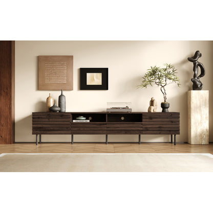 78.7 inch Dark Brown Slatted TV Stand Heavy Iron Leg Entertainment Center Max 85 Inch TV