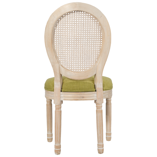 Set of 2 Green French Country Rattan Round Back Dining Chairs, Full Solid Wood Frame Disassemblable Side Chairs