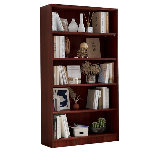 60 Inch Tall 5-Shelf Adjustable Cherry Wood Bedroom Bookcase