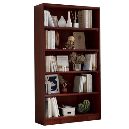 60 Inch Tall 5-Shelf Adjustable Cherry Wood Bedroom Bookcase