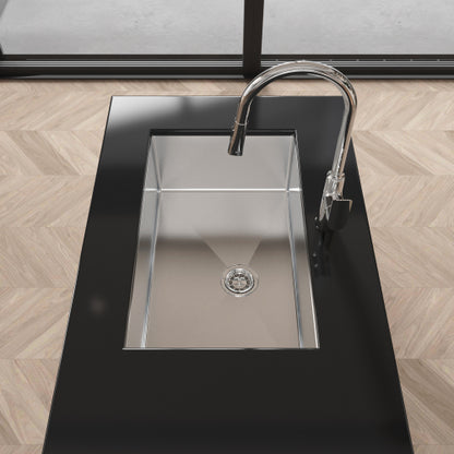 Stainless Steel Kitchen Sink, 30″x19″ Drop In Single Bowl, Undermount Handmade Sink in Brushed Nickel, with US Standard Drain and Hook, LS-SSBR05