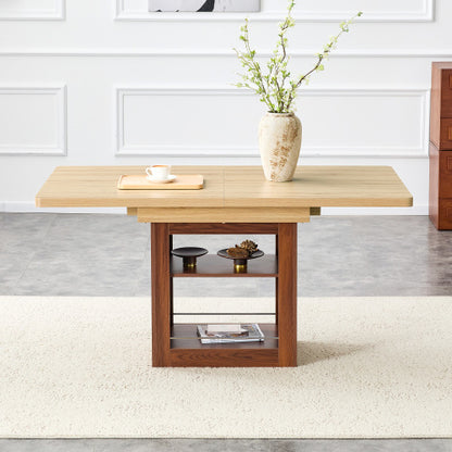 Expandable MDF Dining Table with Storage, Walnut Finish