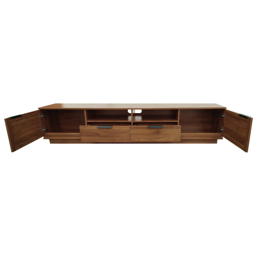 78.74 inch Walnut 2 Rattan Door 2 Drawer Legless TV Stand Open Shelf Media Console Supports 85 inch TV