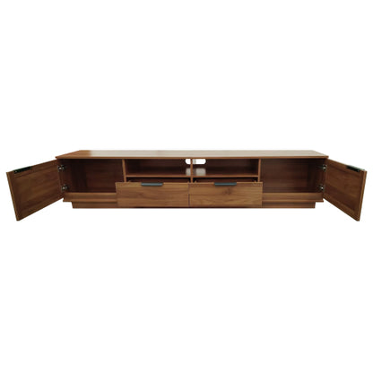 78.74 inch Walnut 2 Rattan Door 2 Drawer Legless TV Stand Open Shelf Media Console Supports 85 inch TV