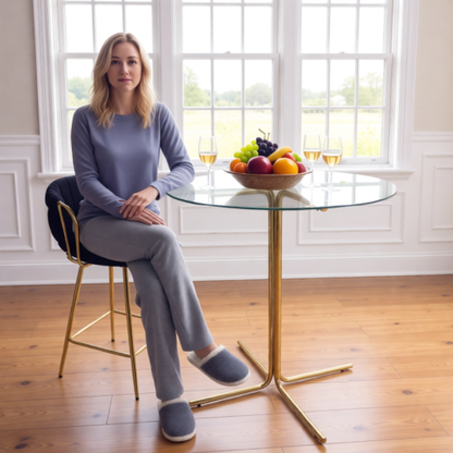Round glass bar high table, 36 inch round bar table, tempered glass tabletop, sturdy gold chrome plated four column support, suitable for transparent round bar tables in small spaces, kitchens