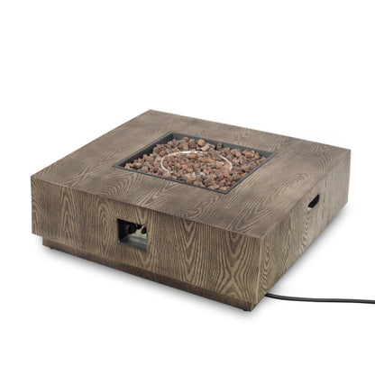 WELLINGTON SQUARE IRON WOOD PATTERN FIRE PIT -50,000 BTU Tank outside
