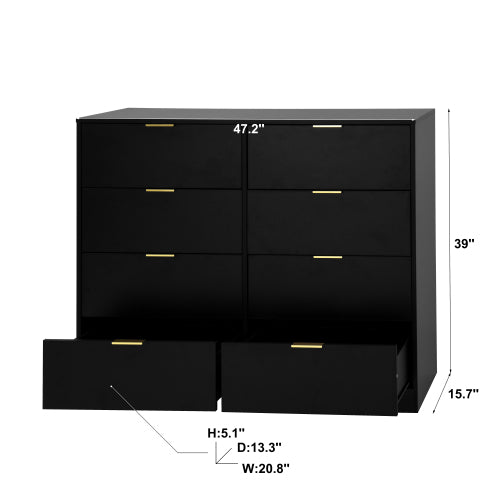 8 Drawers Dresser for Bedroom, Wood Bedroom Dresser Modern Drawer Chest, 8 Chest of Drawer, Tall Dresser for Closet, Dressers Organizer for Living Room, Closet, Hallway Black